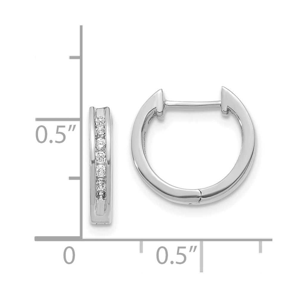 Solid 14k White Gold Simulated CZ Hinged Hoop Earrings