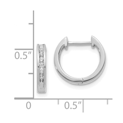 Solid 14k White Gold Simulated CZ Hinged Hoop Earrings