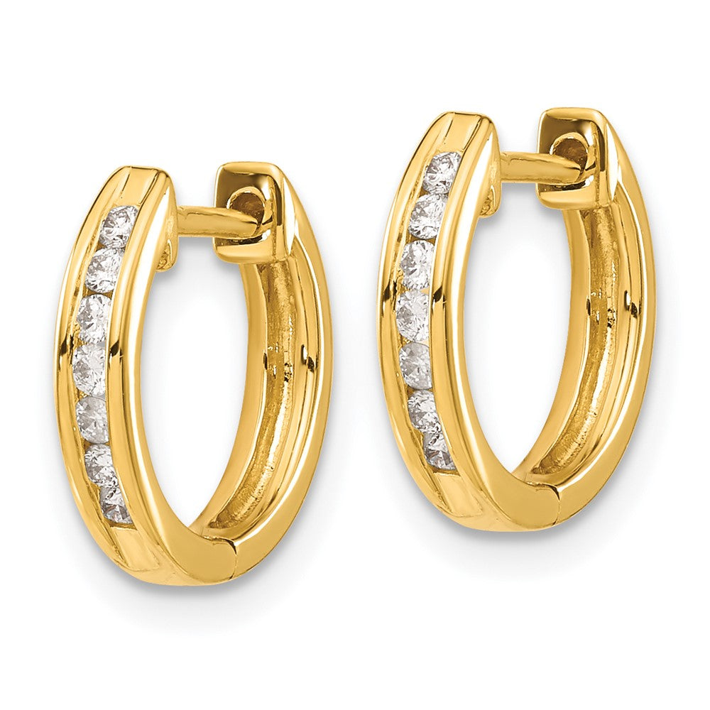 Solid 14k Yellow Gold Simulated CZ Hinged Hoop Earrings