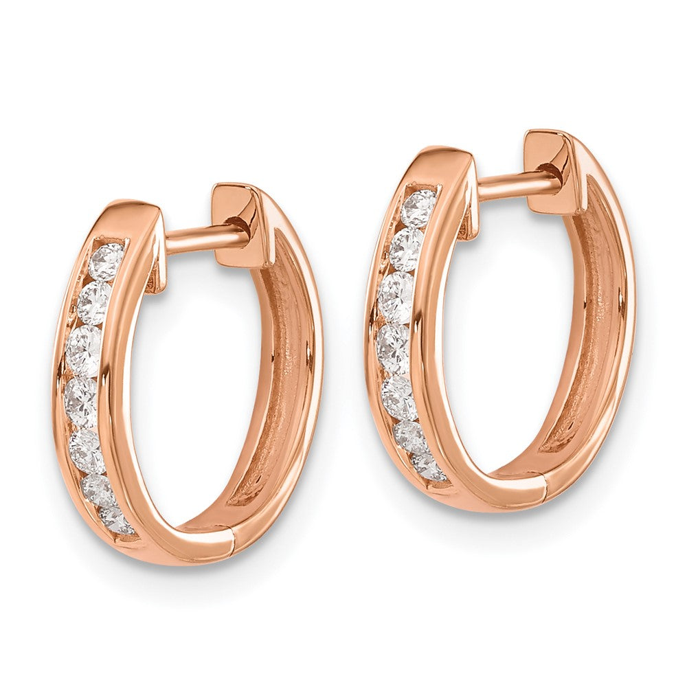 Solid 14k Rose Gold Simulated CZ Hinged Hoop Earrings