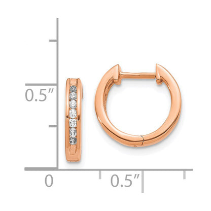 Solid 14k Rose Gold Simulated CZ Hinged Hoop Earrings