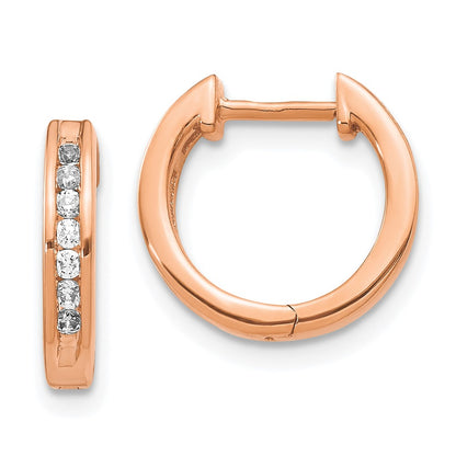 Solid 14k Rose Gold Simulated CZ Hinged Hoop Earrings