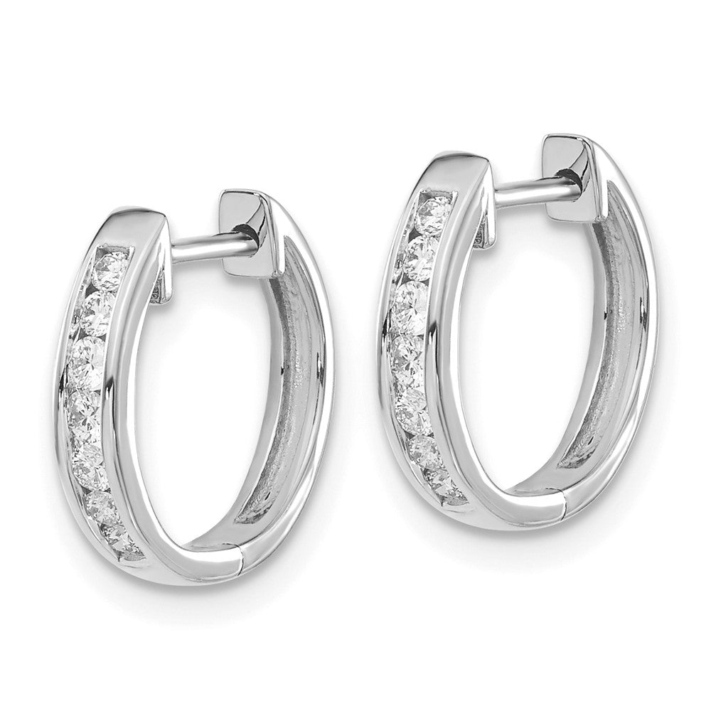 Solid 14k White Gold Simulated CZ Hinged Hoop Earrings