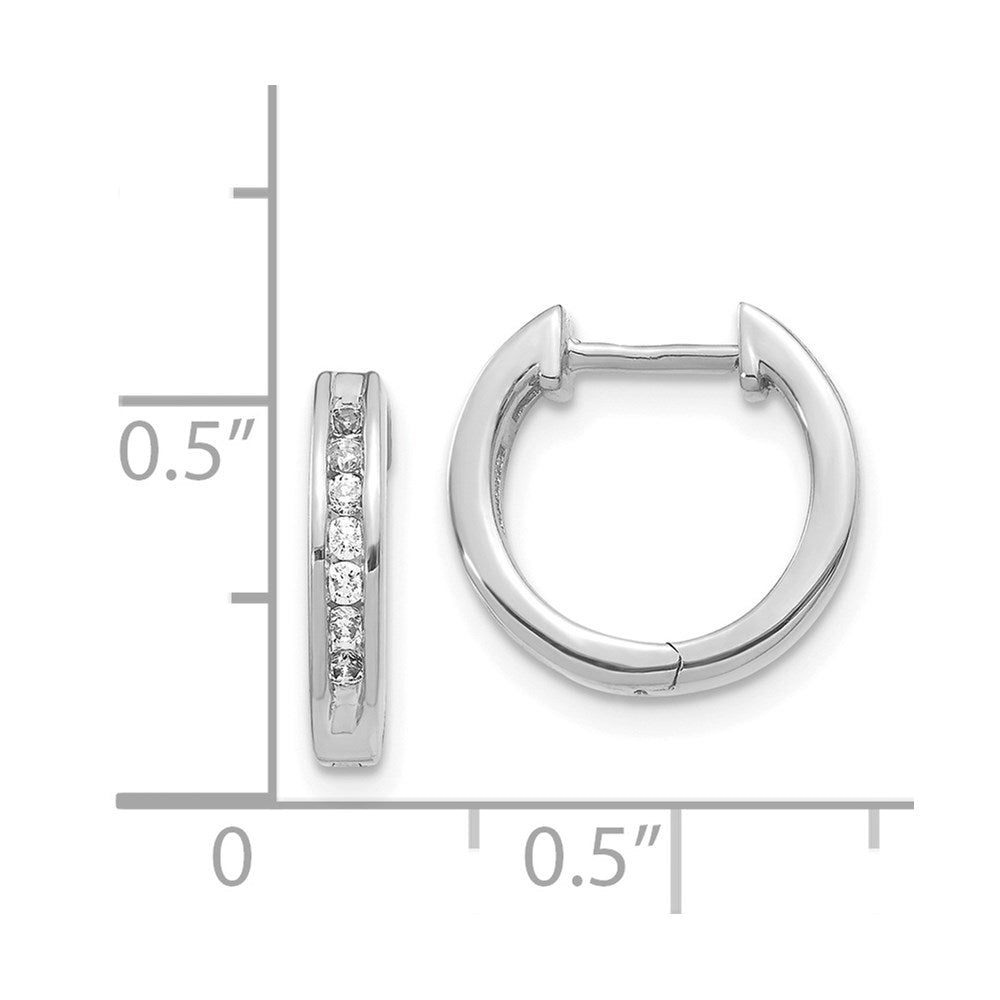 Solid 14k White Gold Simulated CZ Hinged Hoop Earrings
