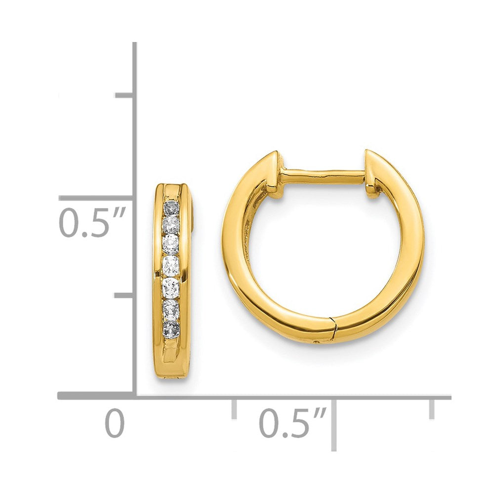 Solid 14k Yellow Gold Simulated CZ Hinged Hoop Earrings