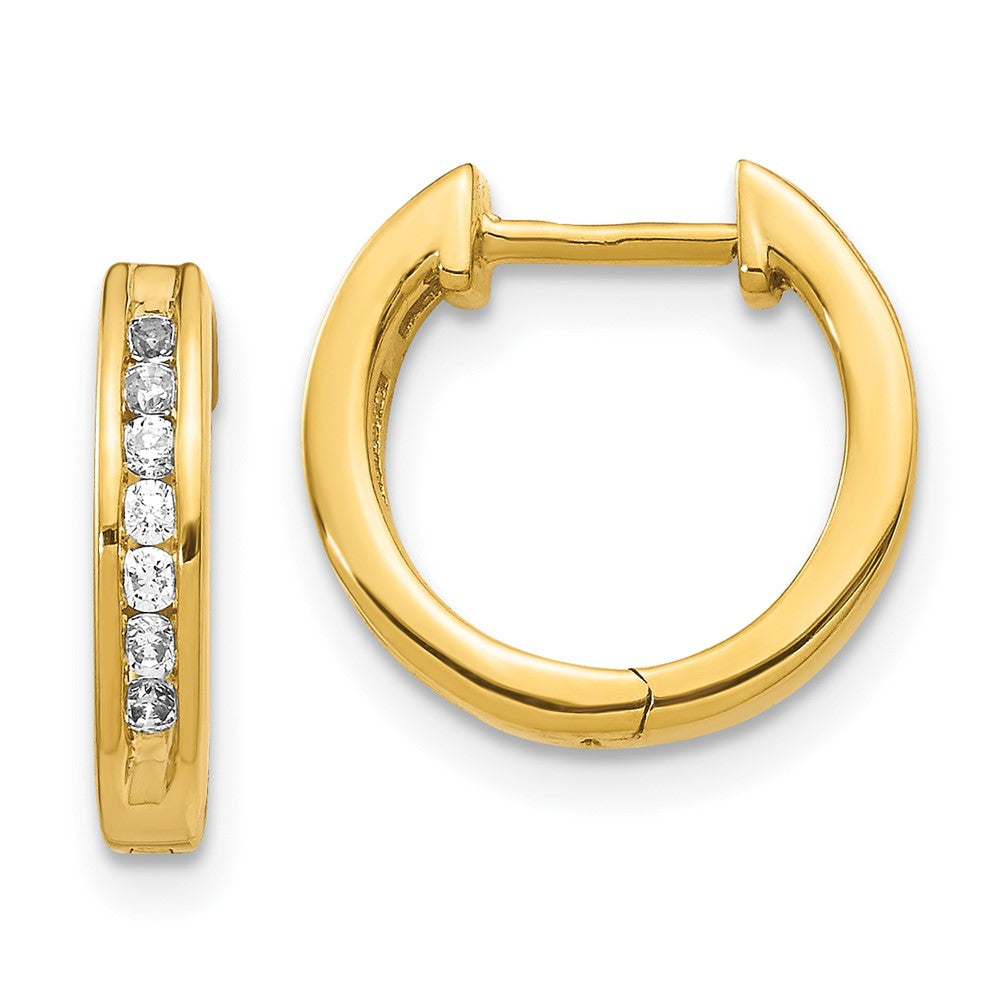 Solid 14k Yellow Gold Simulated CZ Hinged Hoop Earrings