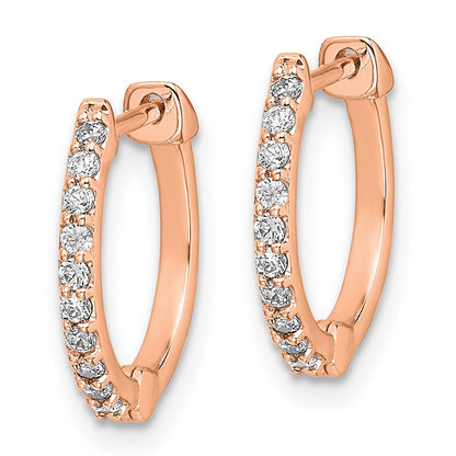 Solid 14k Rose Gold Simulated CZ Hinged Hoop Earrings