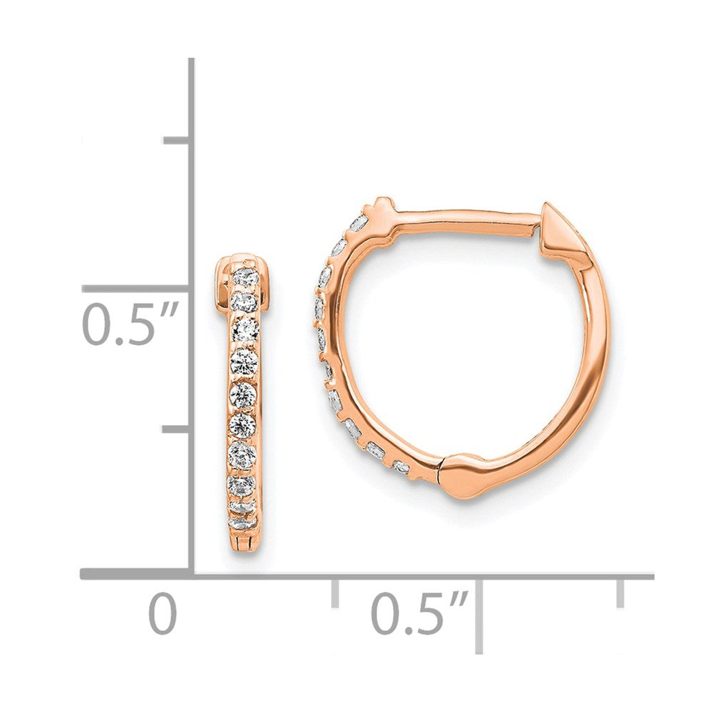 Solid 14k Rose Gold Simulated CZ Hinged Hoop Earrings
