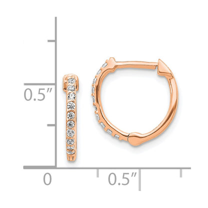 Solid 14k Rose Gold Simulated CZ Hinged Hoop Earrings