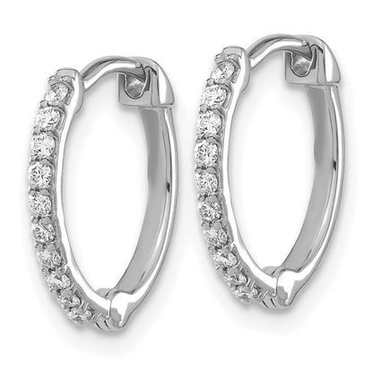 Solid 14k White Gold Simulated CZ Hoop Earrings