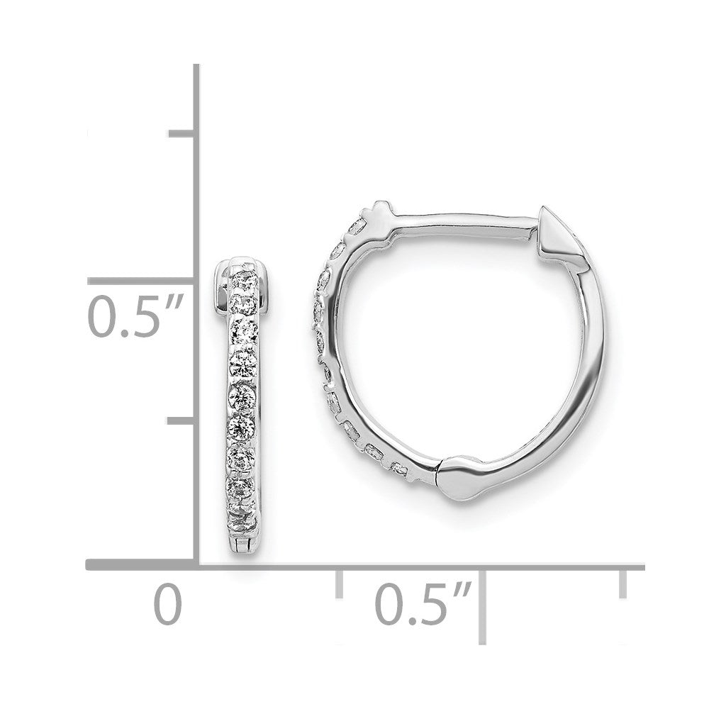Solid 14k White Gold Simulated CZ Hoop Earrings