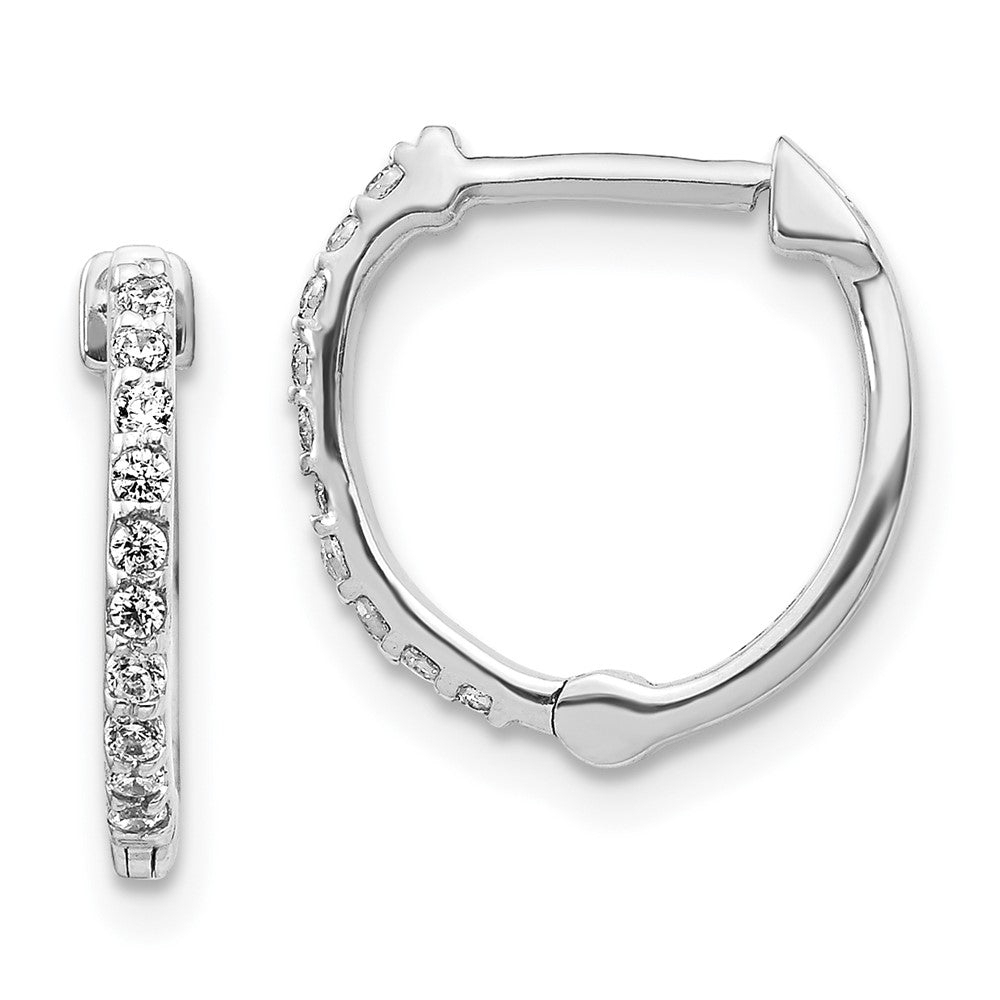 Solid 14k White Gold Simulated CZ Hoop Earrings