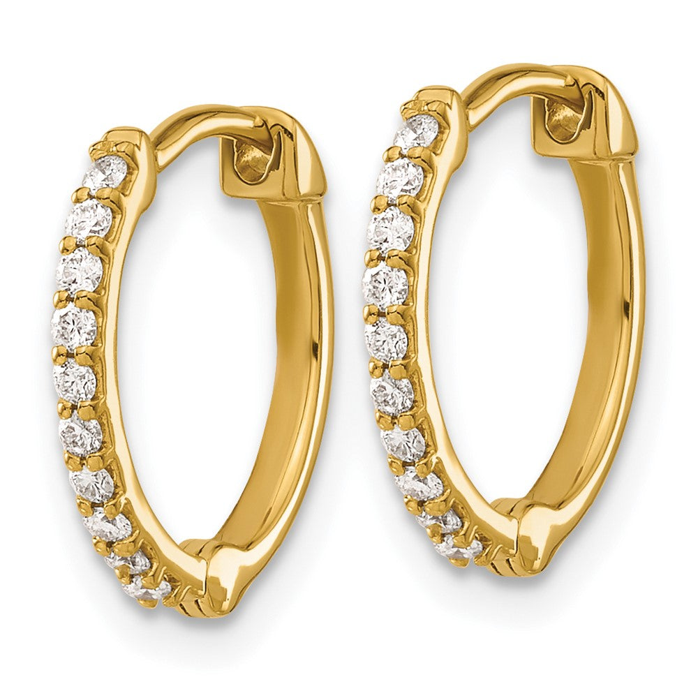 Solid 14k Yellow Gold Simulated CZ Hinged Hoop Earrings