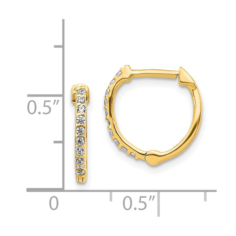 Solid 14k Yellow Gold Simulated CZ Hinged Hoop Earrings