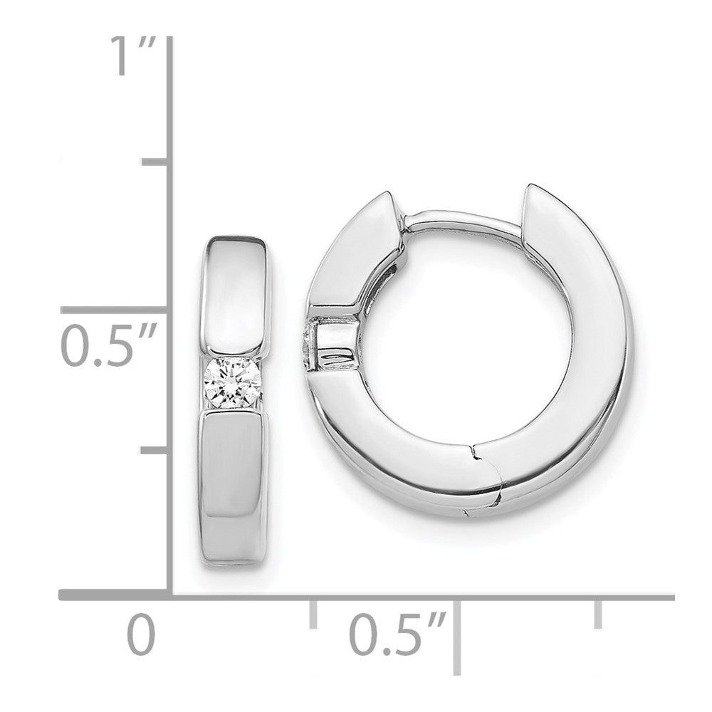 Solid 14k White Gold AA Simulated CZ Hinged Hoop Earrings