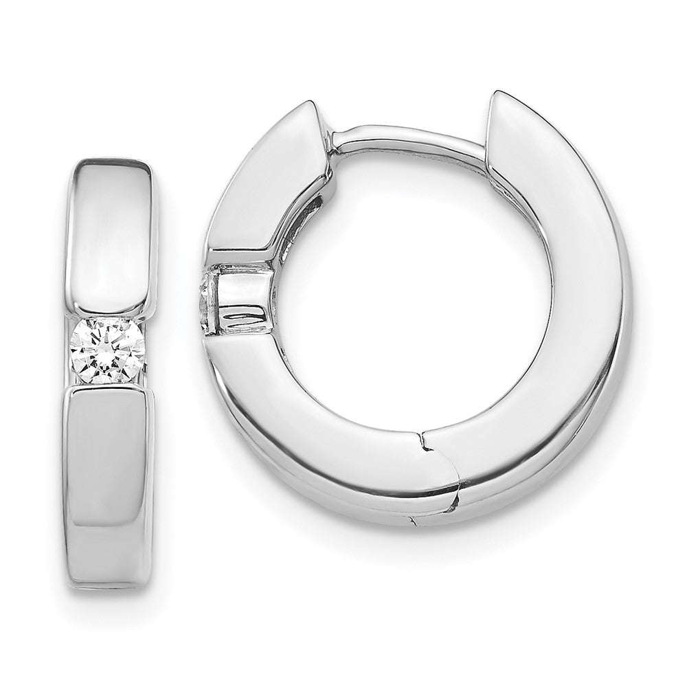 Solid 14k White Gold AA Simulated CZ Hinged Hoop Earrings