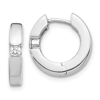Solid 14k White Gold AA Simulated CZ Hinged Hoop Earrings