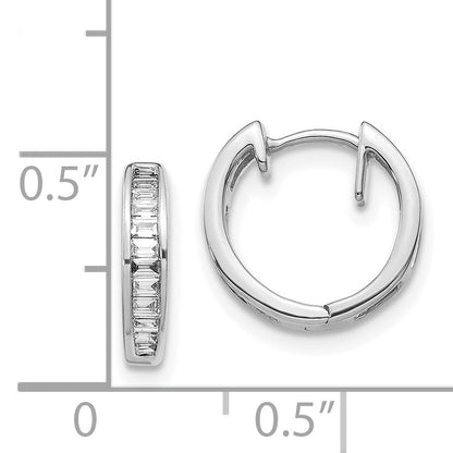 Solid 14k White Gold Baguette Simulated CZ Hinged Hoop Earrings