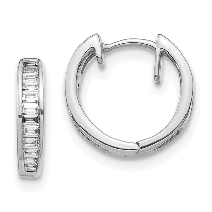 Solid 14k White Gold Baguette Simulated CZ Hinged Hoop Earrings