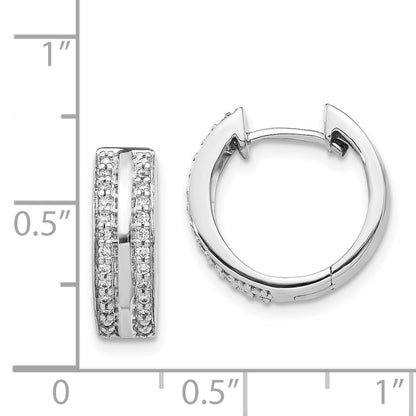 Solid 14k White Gold 2-row Simulated CZ Hinged Hoop Earrings