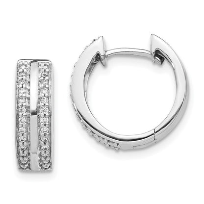 Solid 14k White Gold 2-row Simulated CZ Hinged Hoop Earrings