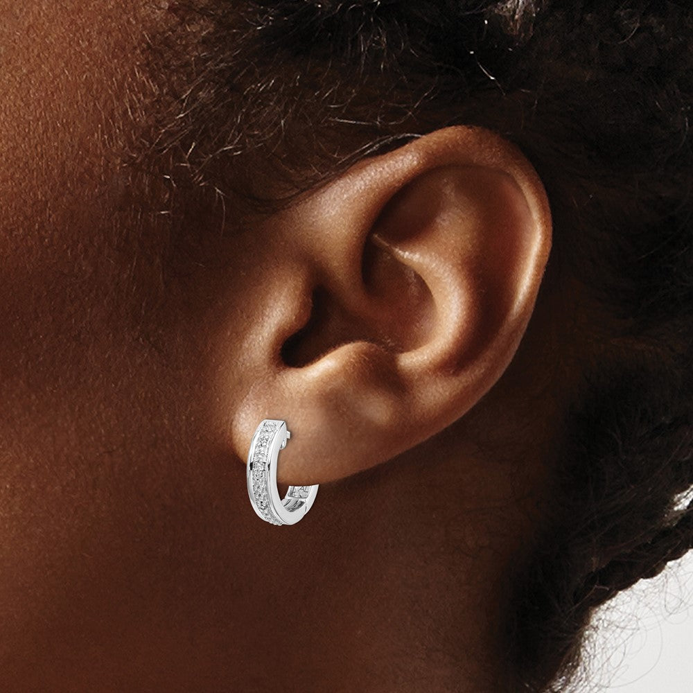 Solid 14k White Gold Simulated CZ Complete Hinged Hoop Earrings