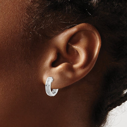 Solid 14k White Gold Simulated CZ Complete Hinged Hoop Earrings