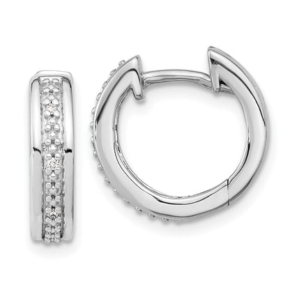 Solid 14k White Gold Simulated CZ Complete Hinged Hoop Earrings