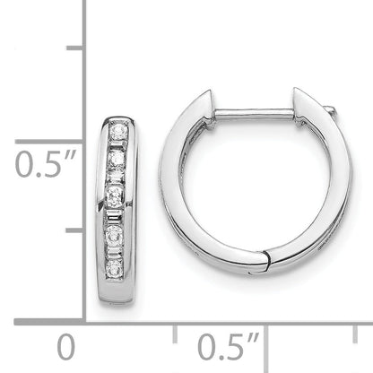 Solid 14k White Gold Round/Baguette Simulated CZ Hinged Hoop Earrings