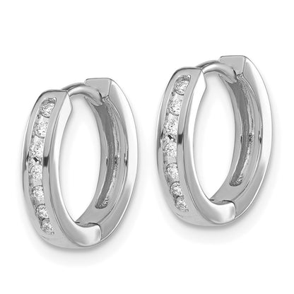 Solid 14k White Gold Simulated CZ Hinged Hoop Earrings
