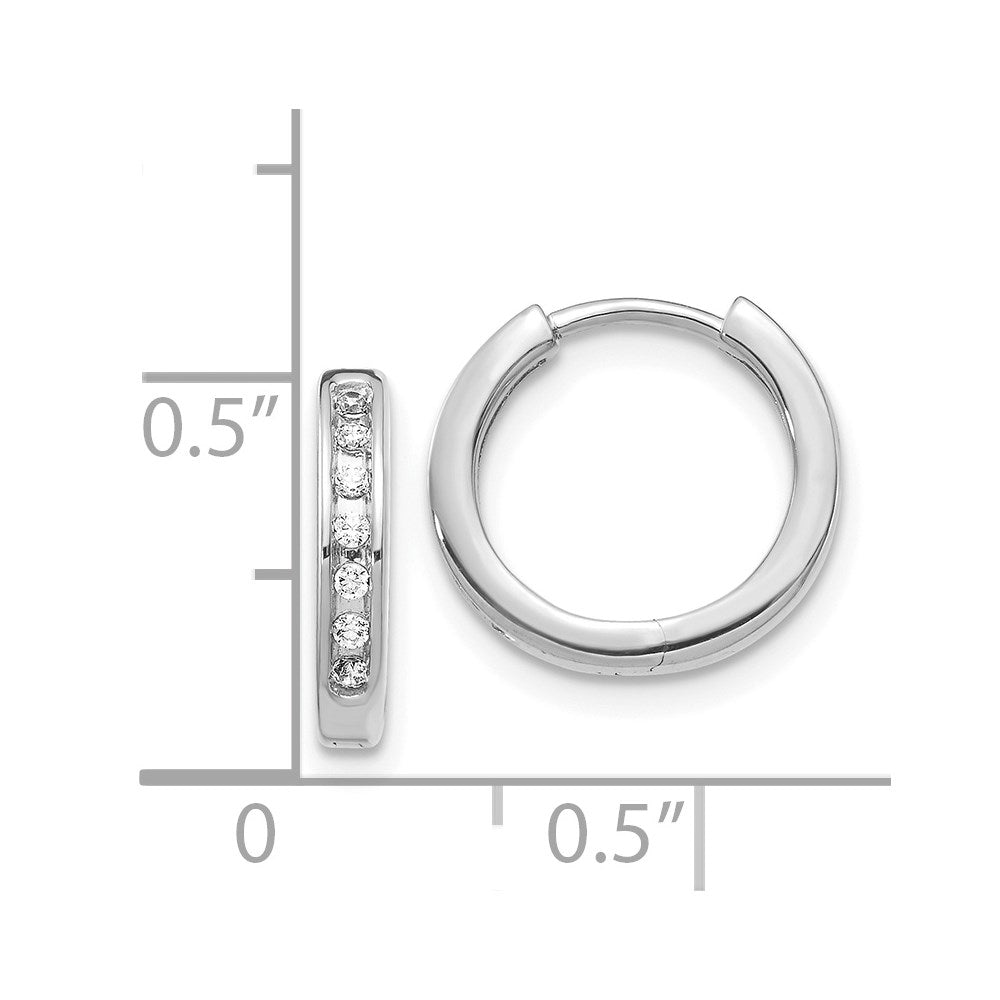 Solid 14k White Gold Simulated CZ Hinged Hoop Earrings