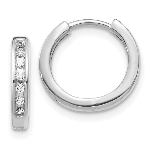 14k White Gold Real Diamond Hinged Hoop Earrings EM5360-010-WA