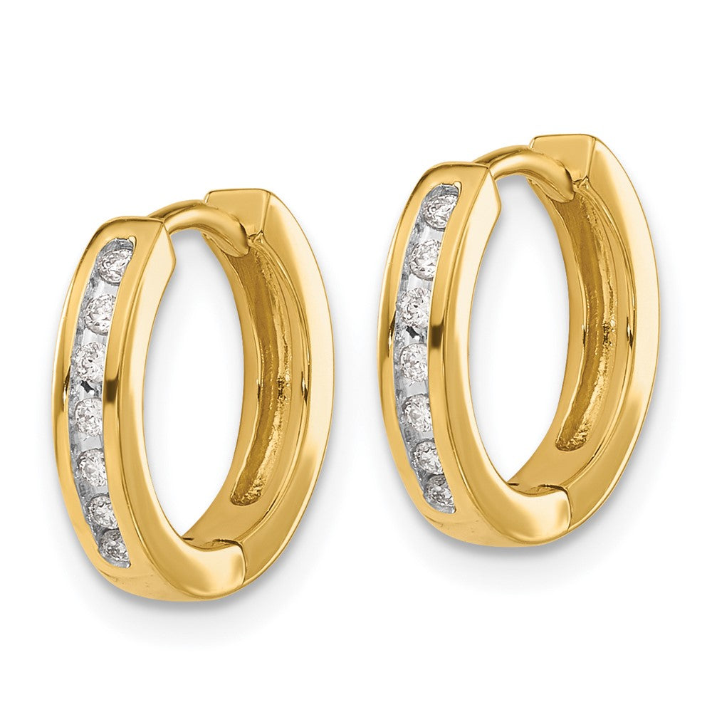 Solid 14k Yellow Gold Simulated CZ Hinged Hoop Earrings
