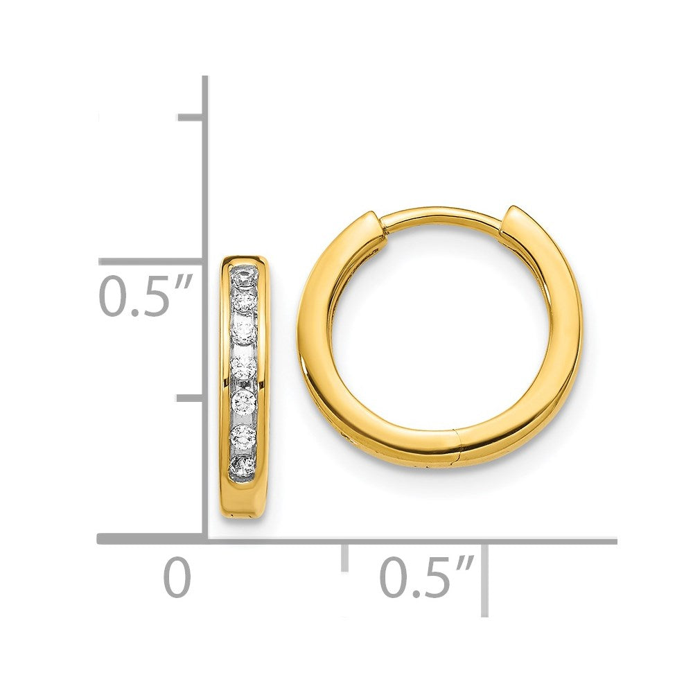 Solid 14k Yellow Gold Simulated CZ Hinged Hoop Earrings