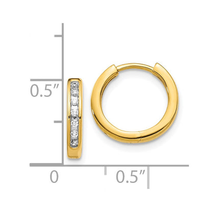 Solid 14k Yellow Gold Simulated CZ Hinged Hoop Earrings