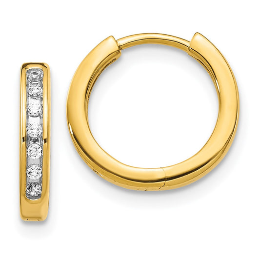 Solid 14k Yellow Gold Simulated CZ Hinged Hoop Earrings