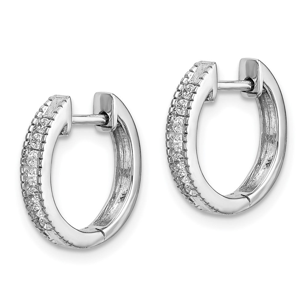 Solid 14k White Gold Simulated CZ Hinged Hoop Earrings
