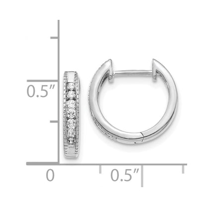 Solid 14k White Gold Simulated CZ Hinged Hoop Earrings