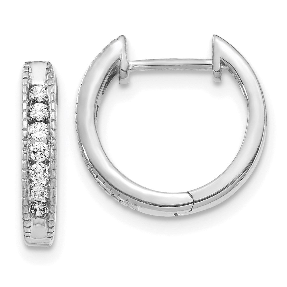 14k White Gold Real Diamond Hinged Hoop Earrings EM5360-020-WA