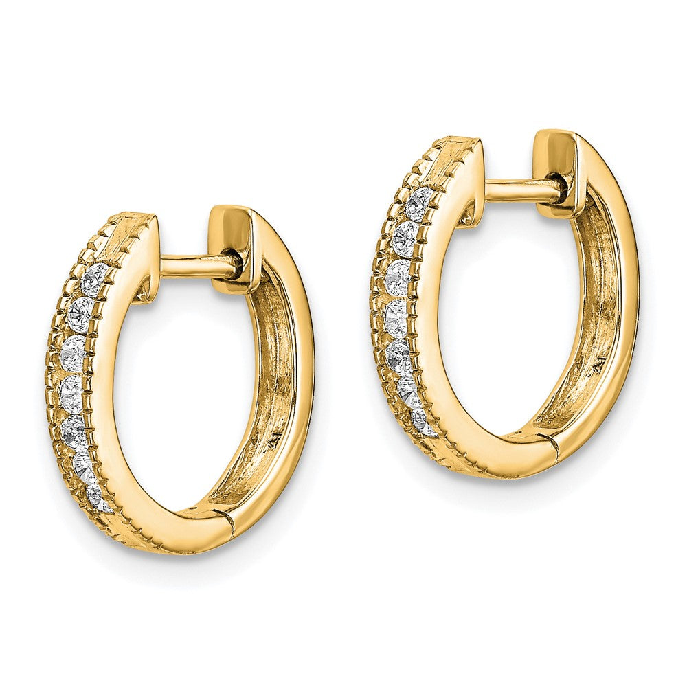 Solid 14k Yellow Gold Simulated CZ Hinged Hoop Earrings