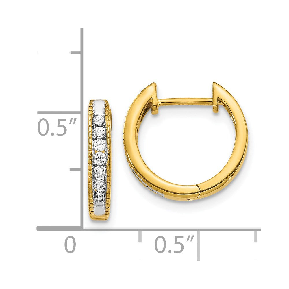 Solid 14k Yellow Gold Simulated CZ Hinged Hoop Earrings