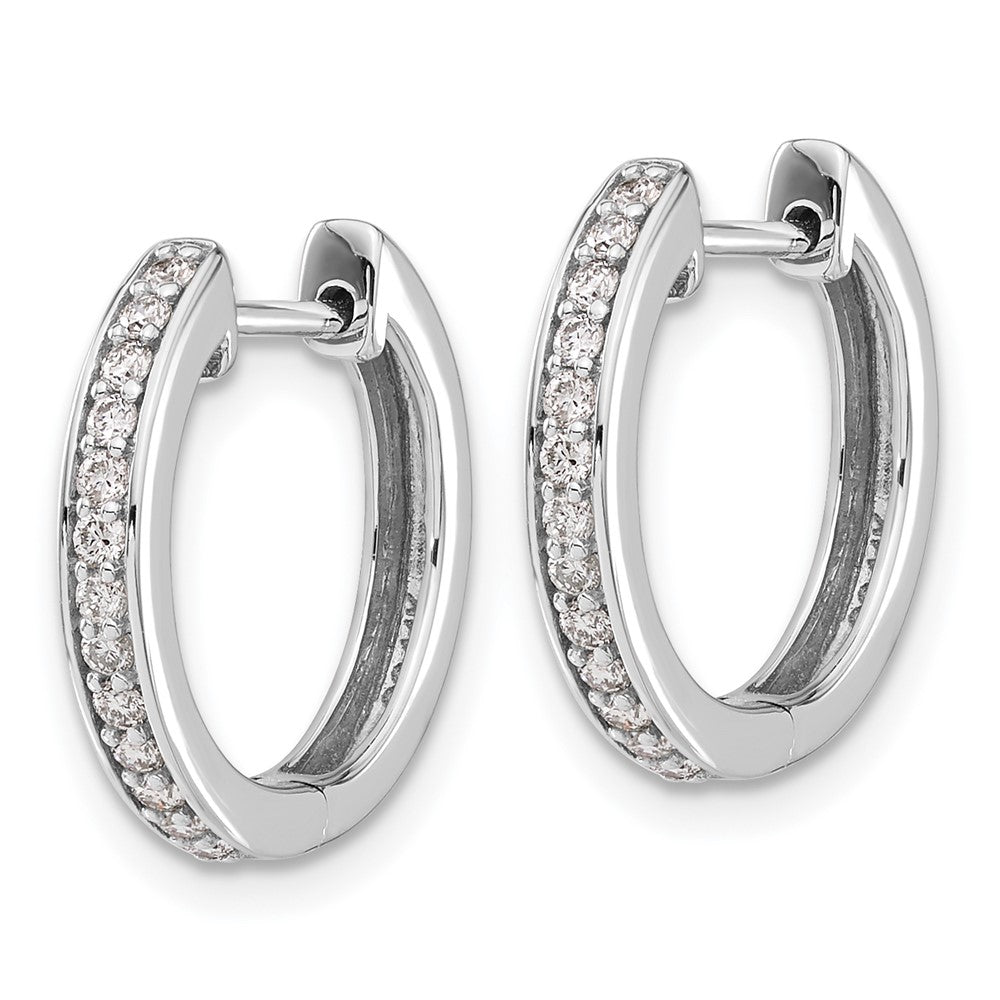 Solid 14k White Gold Simulated CZ Complete Hinged Hoop Earrings