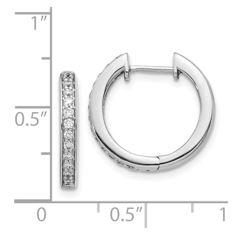 Solid 14k White Gold Simulated CZ Complete Hinged Hoop Earrings