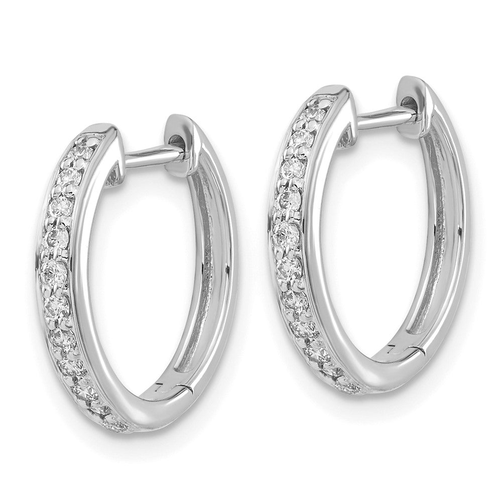 Solid 14k White Gold Simulated CZ Complete Hinged Hoop Earrings