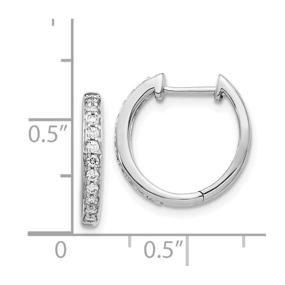 Solid 14k White Gold Simulated CZ Complete Hinged Hoop Earrings