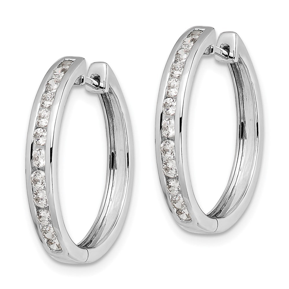 Solid 14k White Gold Simulated CZ Hinged Hoop Earrings