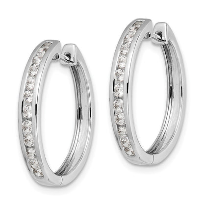 Solid 14k White Gold Simulated CZ Hinged Hoop Earrings