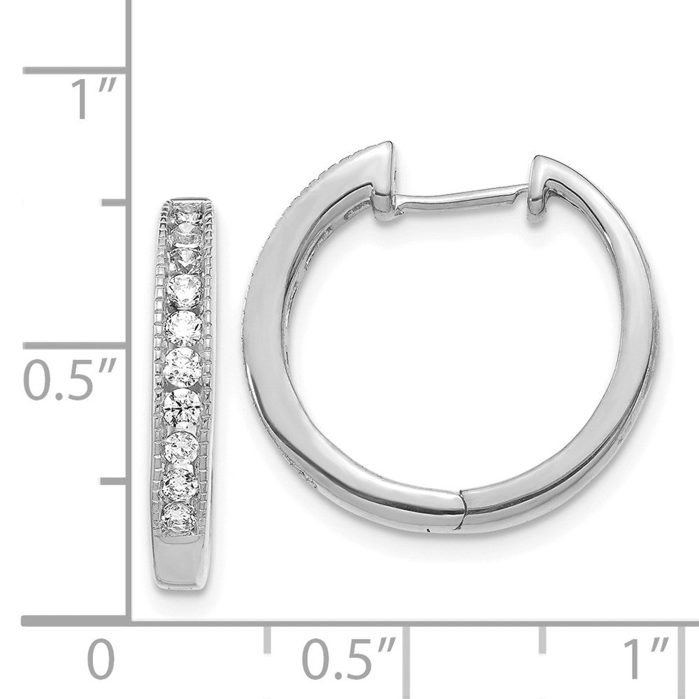 Solid 14k White Gold Simulated CZ Hinged Hoop Earrings