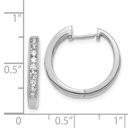 Solid 14k White Gold Simulated CZ Hinged Hoop Earrings