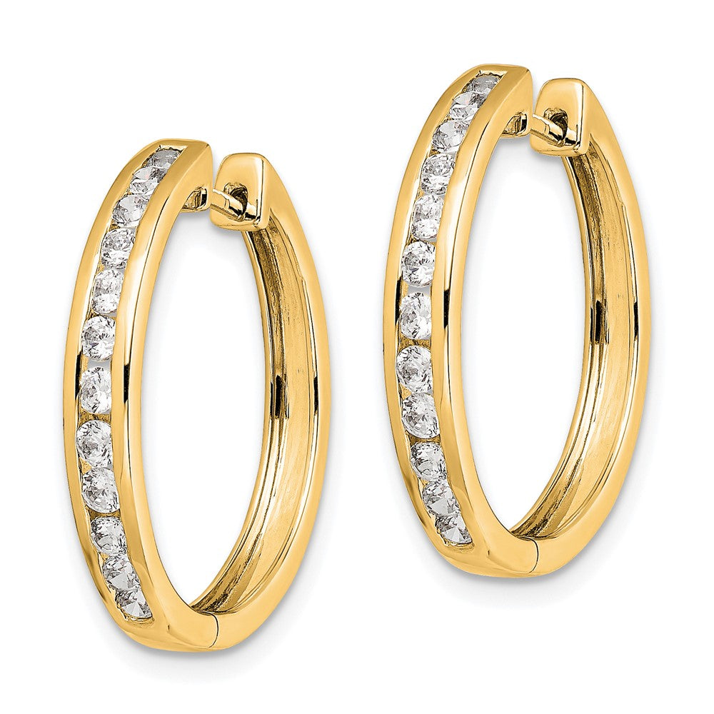 Solid 14k Yellow Gold Simulated CZ Hinged Hoop Earrings